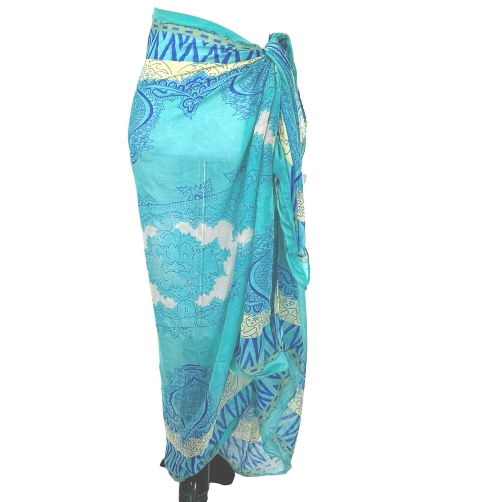 Papillon Blue Green Paisley Sarong Scarf Wrap Beach Coverup Swim Resort Boho OS